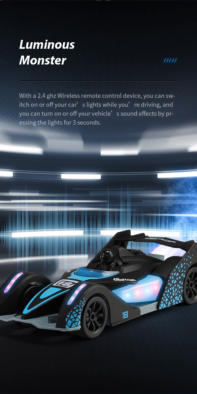 [Black] F1 Spray Drift Racing lights High speed Music 2.4g remote control car Children