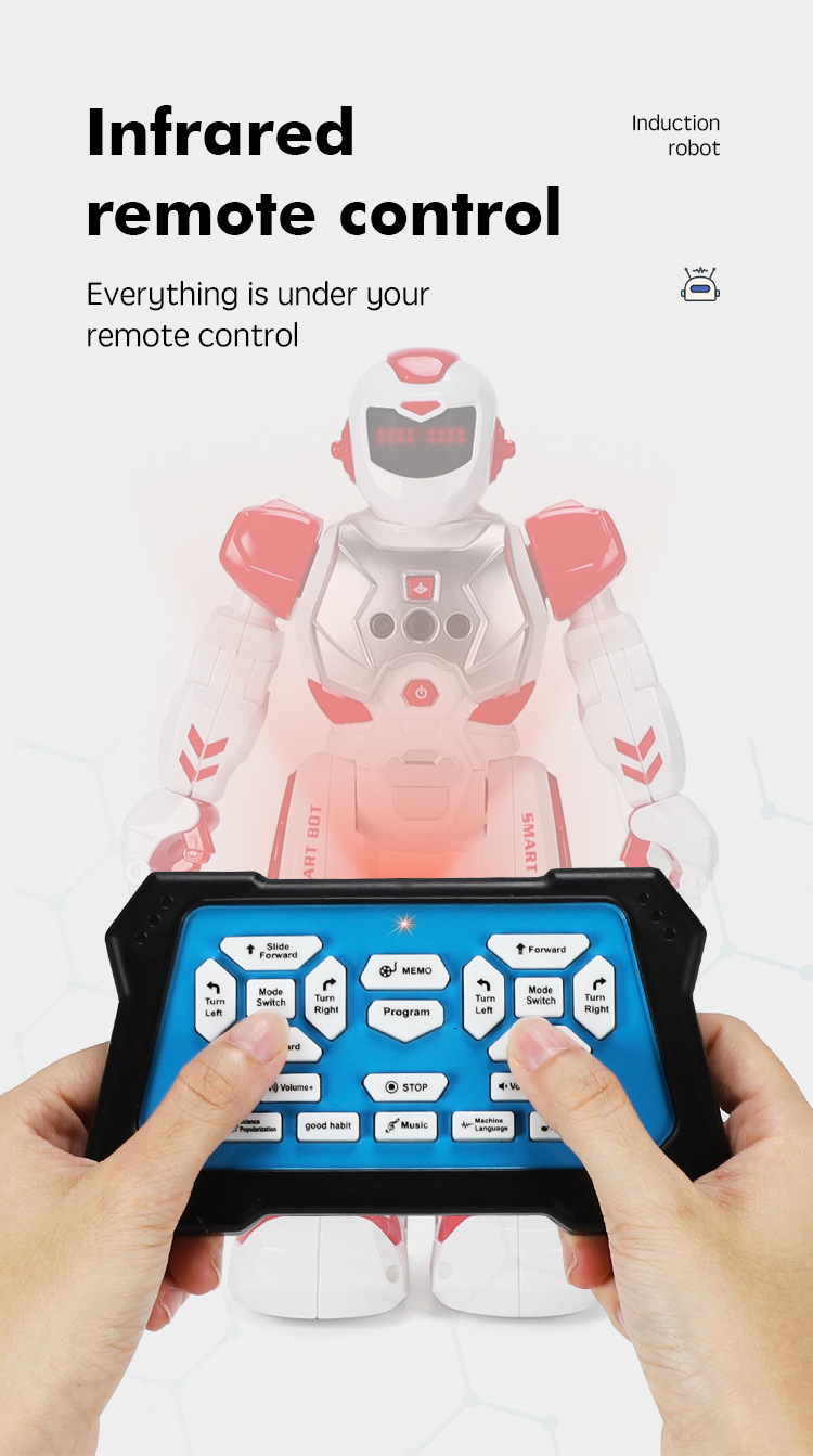 [Red] Robocop intelligent early education robot electric singing infrared sensing children