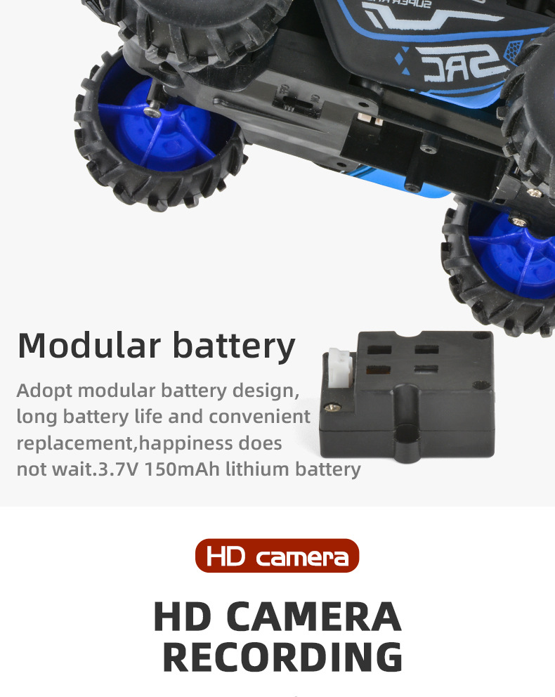 [Blue] 2.4G mini HD camera car WIFI climbing off-road high-speed remote control car children