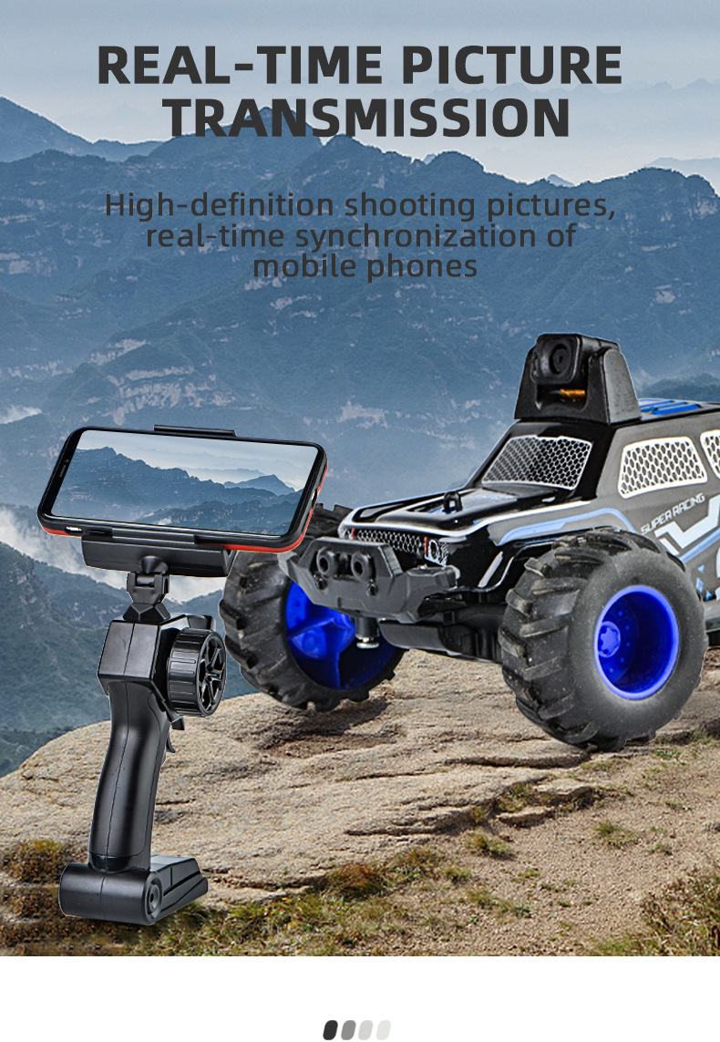 [Blue] 2.4G mini HD camera car WIFI climbing off-road high-speed remote control car children