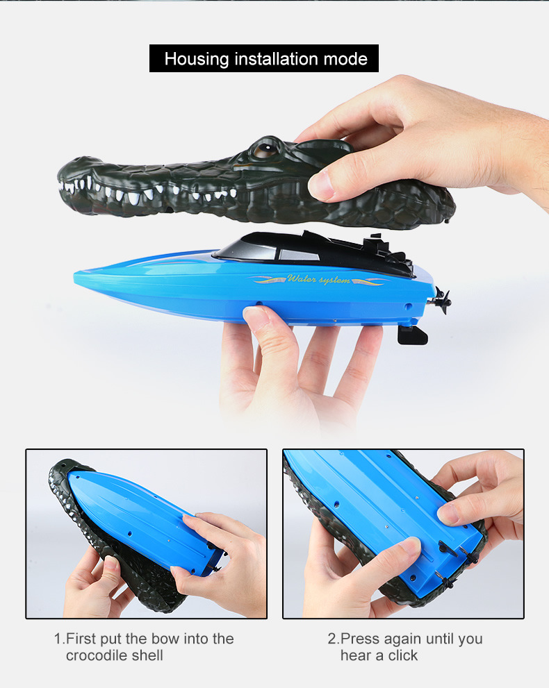 2.4G outdoor water crocodile remote control boat speedboat model children