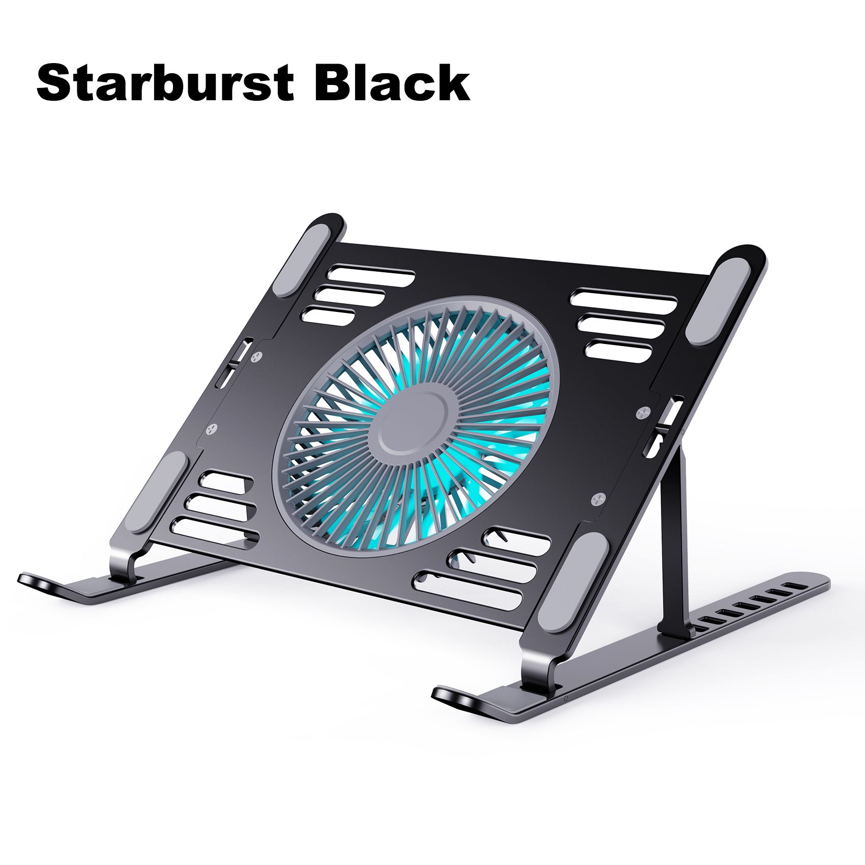 [Black] Large fan computer cooling bracket Portable folding aluminum alloy bracket laptop lifting bracket flat increase 8 height adjustment RGB running lamp wind speed adjustable  T655-A