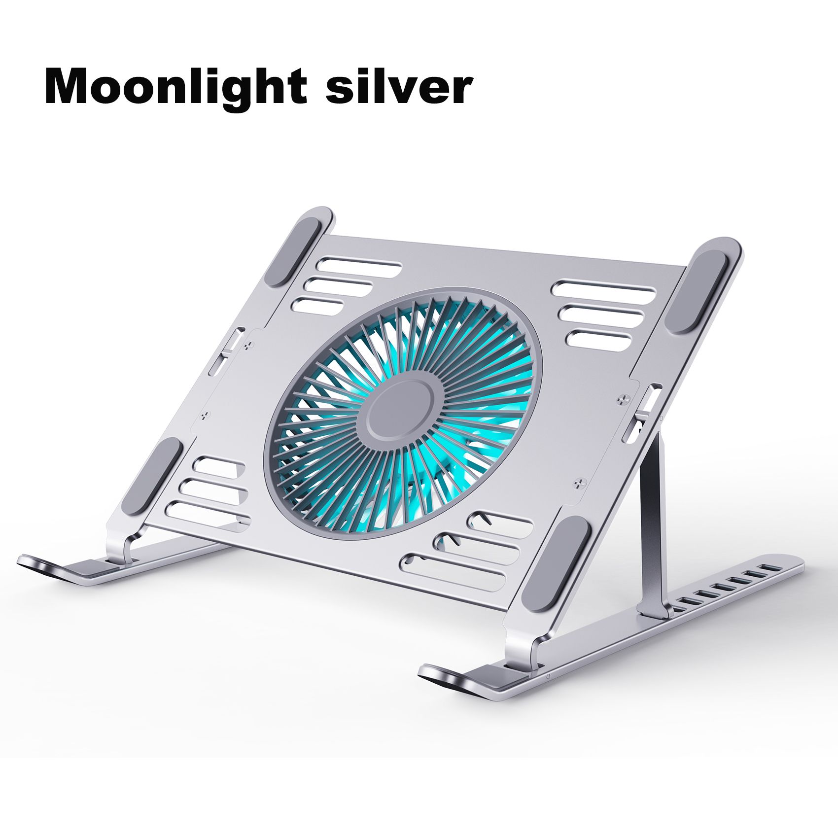 [Silvery] Large fan computer cooling bracket Portable folding aluminum alloy bracket laptop lifting bracket flat increase 8 height adjustment RGB running lamp wind speed adjustable  T655-A