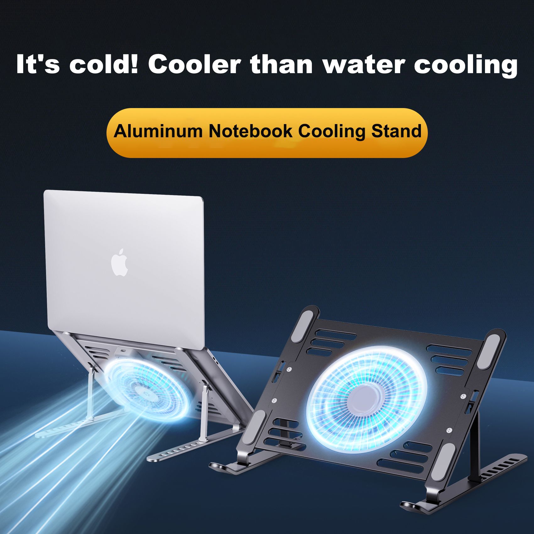 [Silvery] Large fan computer cooling bracket Portable folding aluminum alloy bracket laptop lifting bracket flat increase 8 height adjustment RGB running lamp wind speed adjustable  T655-A