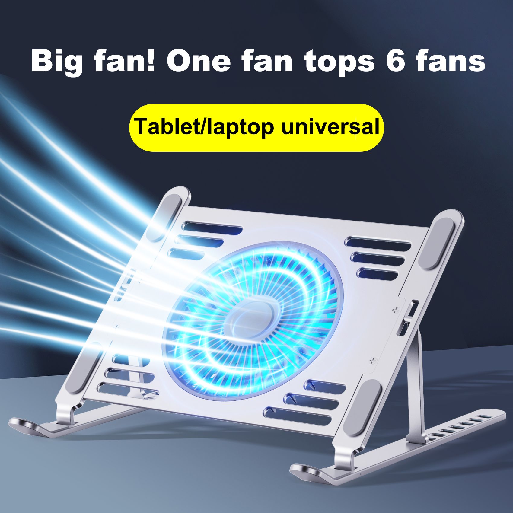 [Silvery] Large fan computer cooling bracket Portable folding aluminum alloy bracket laptop lifting bracket flat increase 8 height adjustment RGB running lamp wind speed adjustable  T655-A