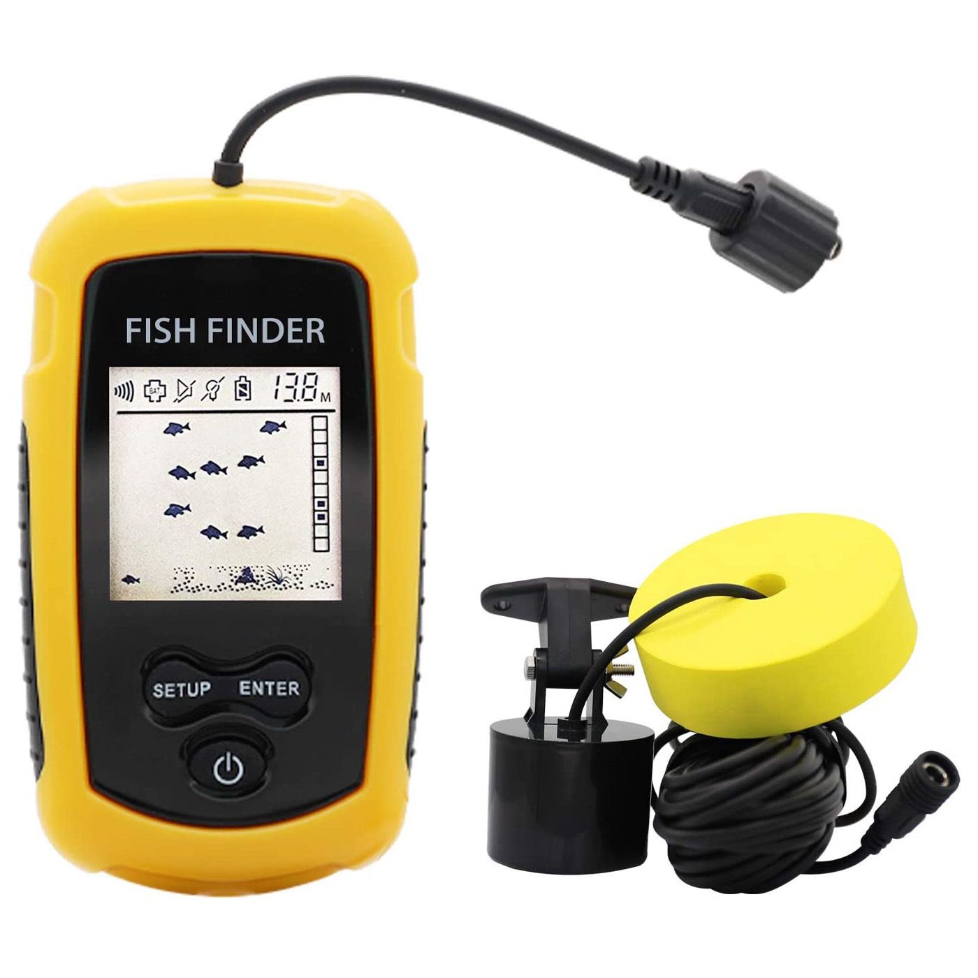Portable Fish Finder, Water Depth & Temperature Fishfinder with Wired Sonar Sensor Transducer and LCD Display Fishing N/A