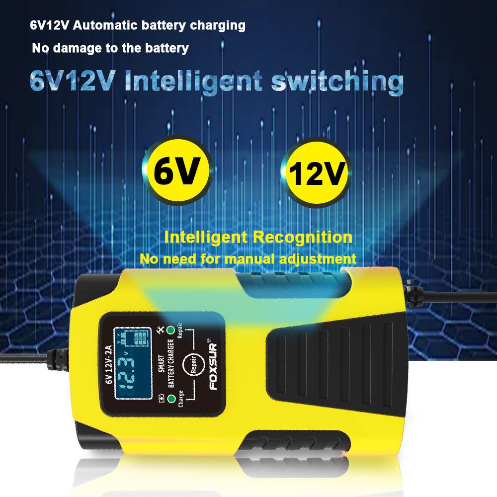 Motorcycle battery charger 6V, 12V pedal lead-acid battery fully intelligent repair multi-purpose charger  FBC061202D