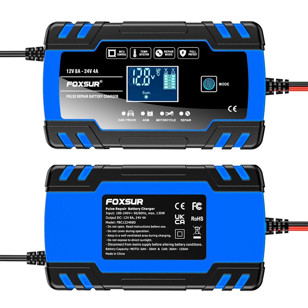 12V and 24V multi-functional intelligent charger, universal charger for motorcycles, cars and trucks, repair type charger  FBC122408D