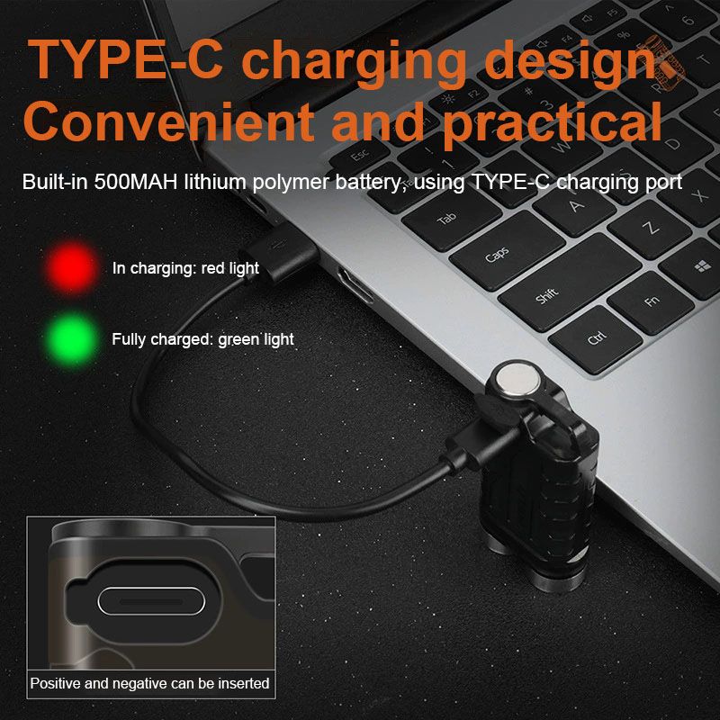 Mini keychain flashlight USB-C charging Multi-functional red and blue warning magnetic flashlight 900 lumen color temperature 6500K four-color light source charging use  V3