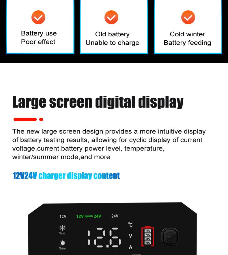 10A portable 12V 24V motorcycle battery charger, portable car battery charger  FPT-100