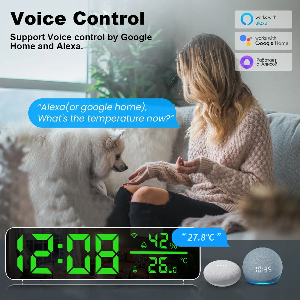 tuya app Temperature and humidity multi-function alarm clock Creative LED clock wifi thermometer Smart home temperature and humidity smart home control system  SZ01