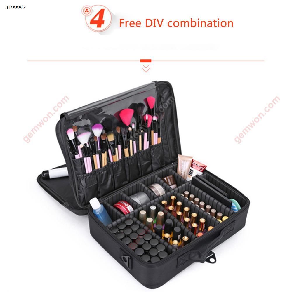 Professional multi-layer partition storage bag insert board cosmetic bag with makeup portable makeup large-scale tattoo semi-permanent toolbox -black Makeup Brushes & Tools  L