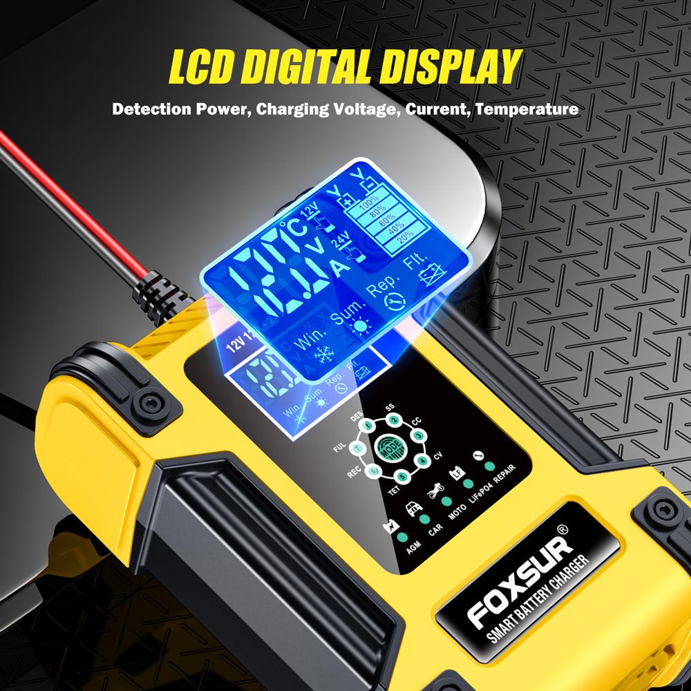 12V, 24V, 12A 7-segment intelligent charger, lead-acid battery charger, running light indicator charger  FBC122412D-Y