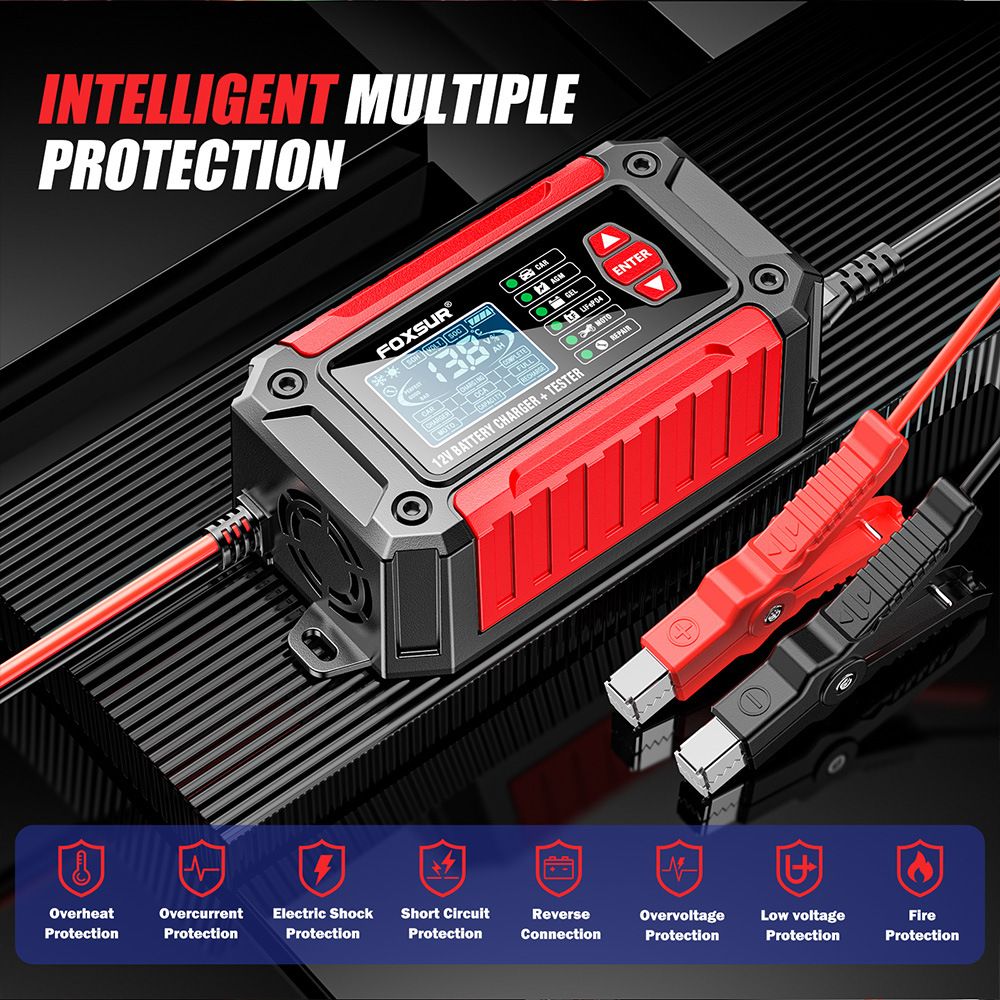 2-in-1 battery quality detector, battery analyzer, 12V car and motorcycle lead-acid lithium iron phosphate battery charger  FTC-1206