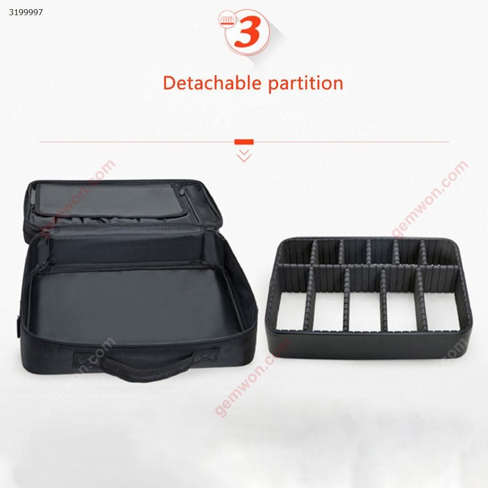 Professional multi-layer partition storage bag insert board cosmetic bag with makeup portable makeup large-scale tattoo semi-permanent toolbox -black Makeup Brushes & Tools  L