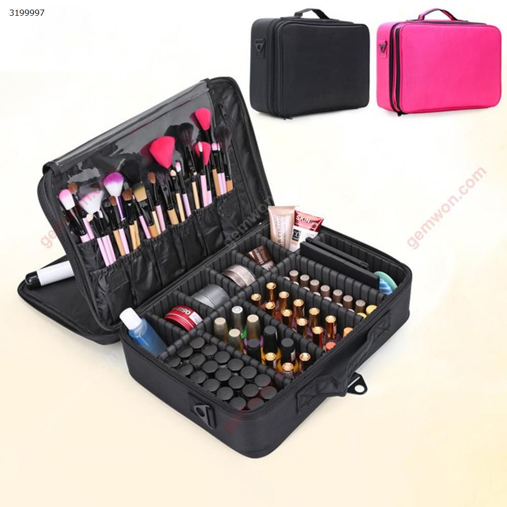 Professional multi-layer partition storage bag insert board cosmetic bag with makeup portable makeup large-scale tattoo semi-permanent toolbox -black Makeup Brushes & Tools  L