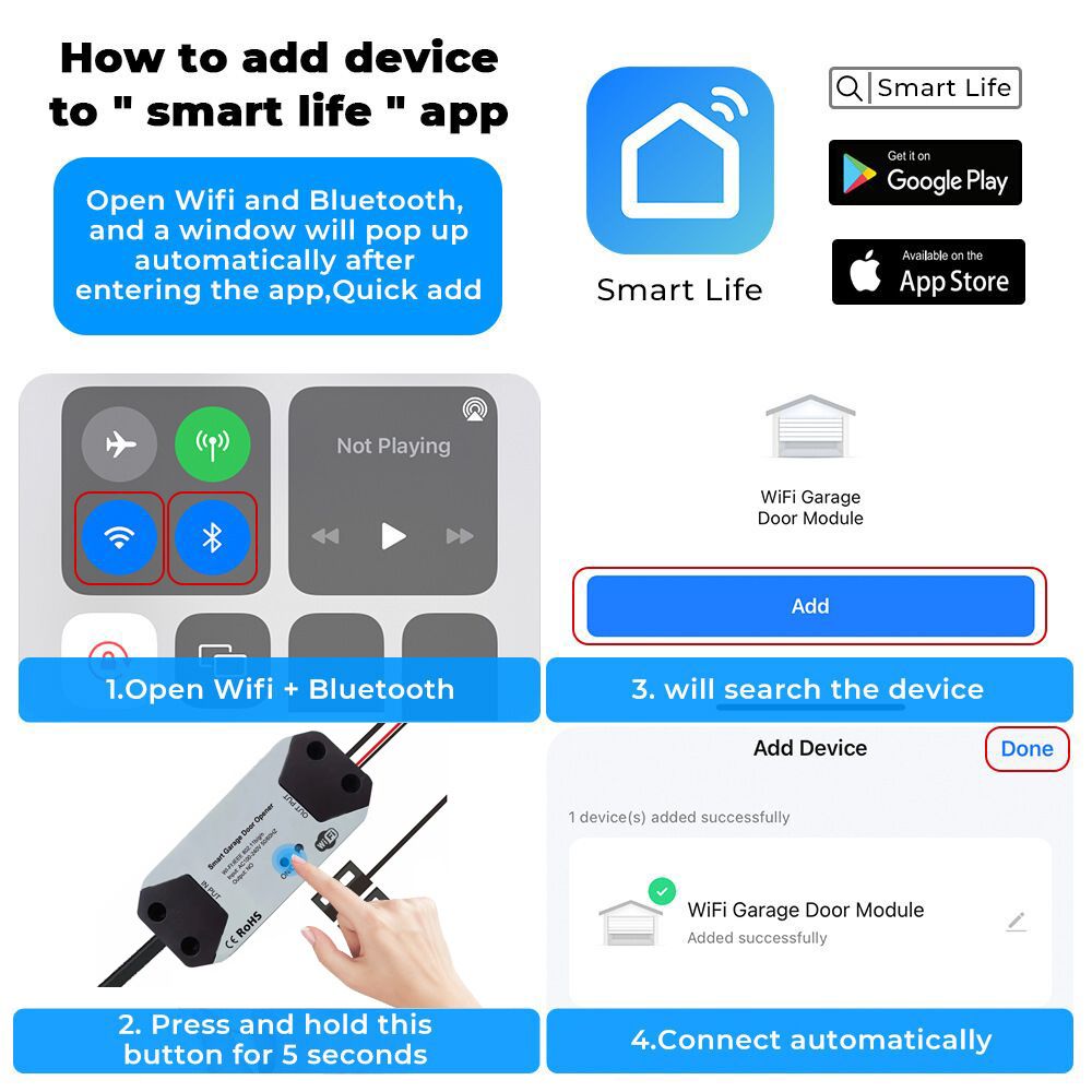 The intelligent WIFI garage door controller tuya app remotely controls the voice-timed rolling shutter door switch EU Plug  CKM01