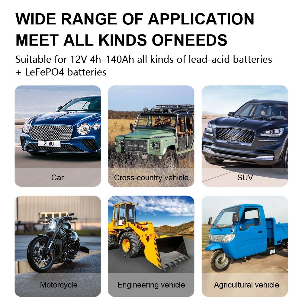 7A large screen color display 12V motorcycle and car charger AGM lead-acid lithium iron phosphate charger  FBC1207E