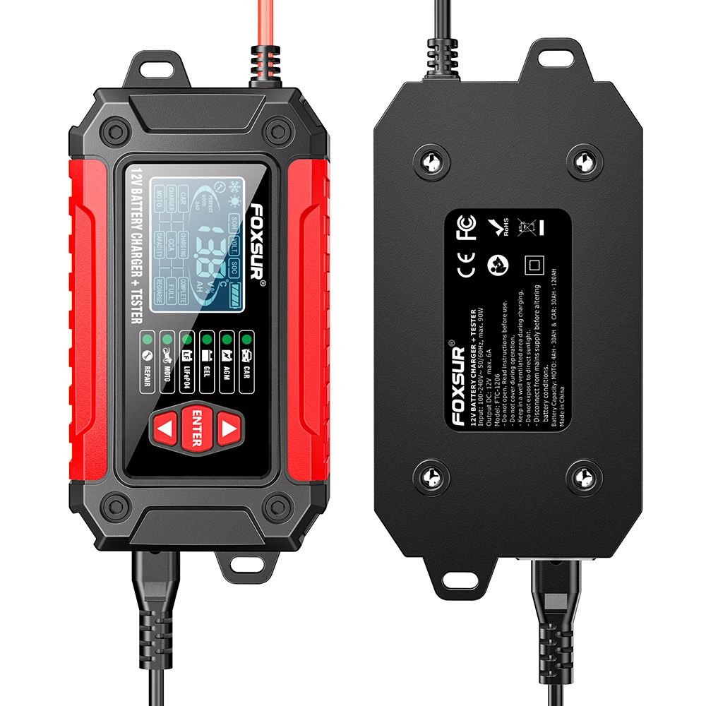 2-in-1 battery quality detector, battery analyzer, 12V car and motorcycle lead-acid lithium iron phosphate battery charger  FTC-1206