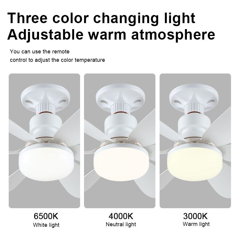 40W E27 screw-type fan light, bedroom and living room ceiling fan, large wind silent ceiling fan light, smart timing, six-blade fan light, three wind speed Settings, stepless dimming + with remote control, 52CM white blades + milky white cover + with lamp base  QA353