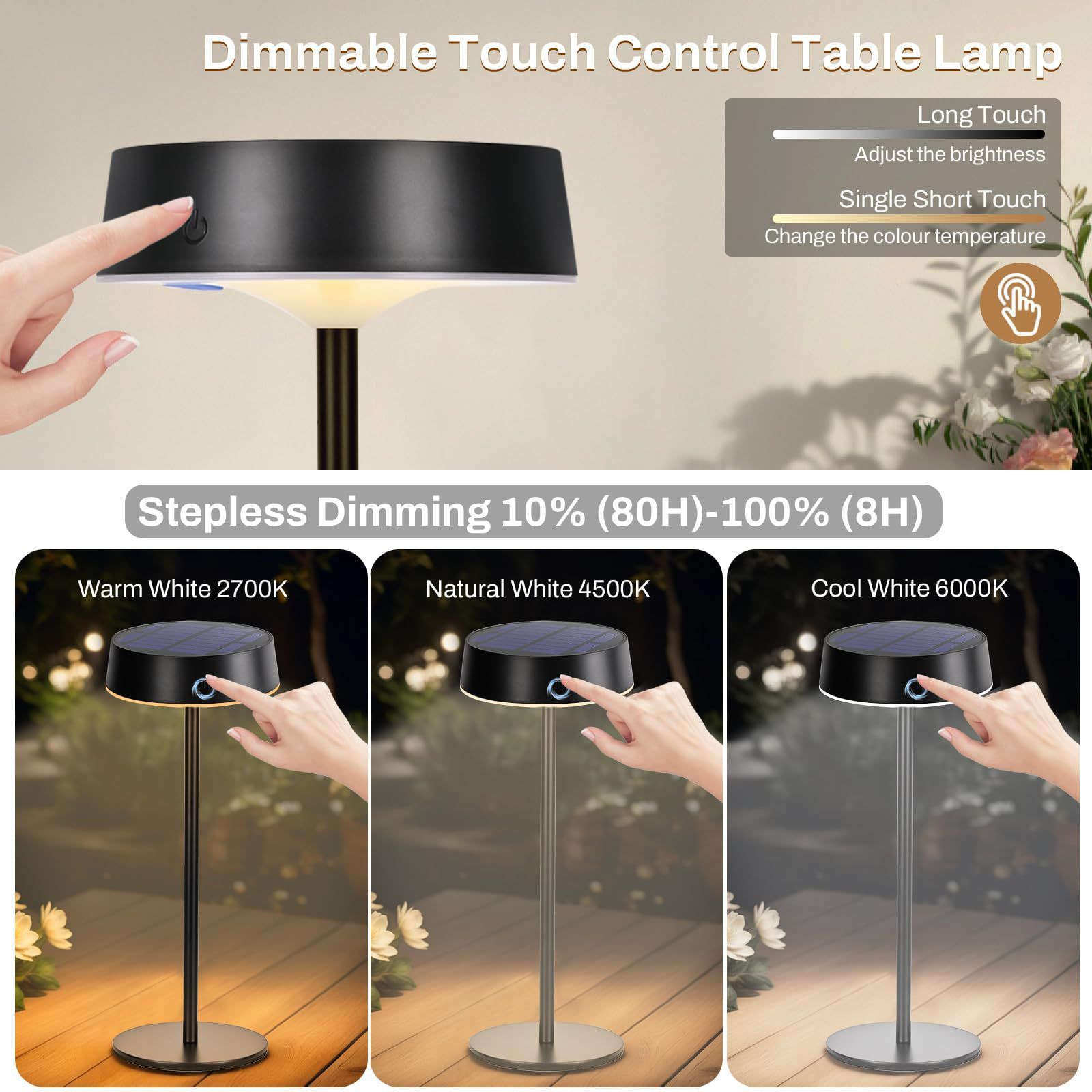 Outdoor IP67 solar table lamp, night light, dining table light, camping light, indoor charging and plugging dual-purpose, atmosphere, light luxury and high-end feel, 2000mah battery  TD04