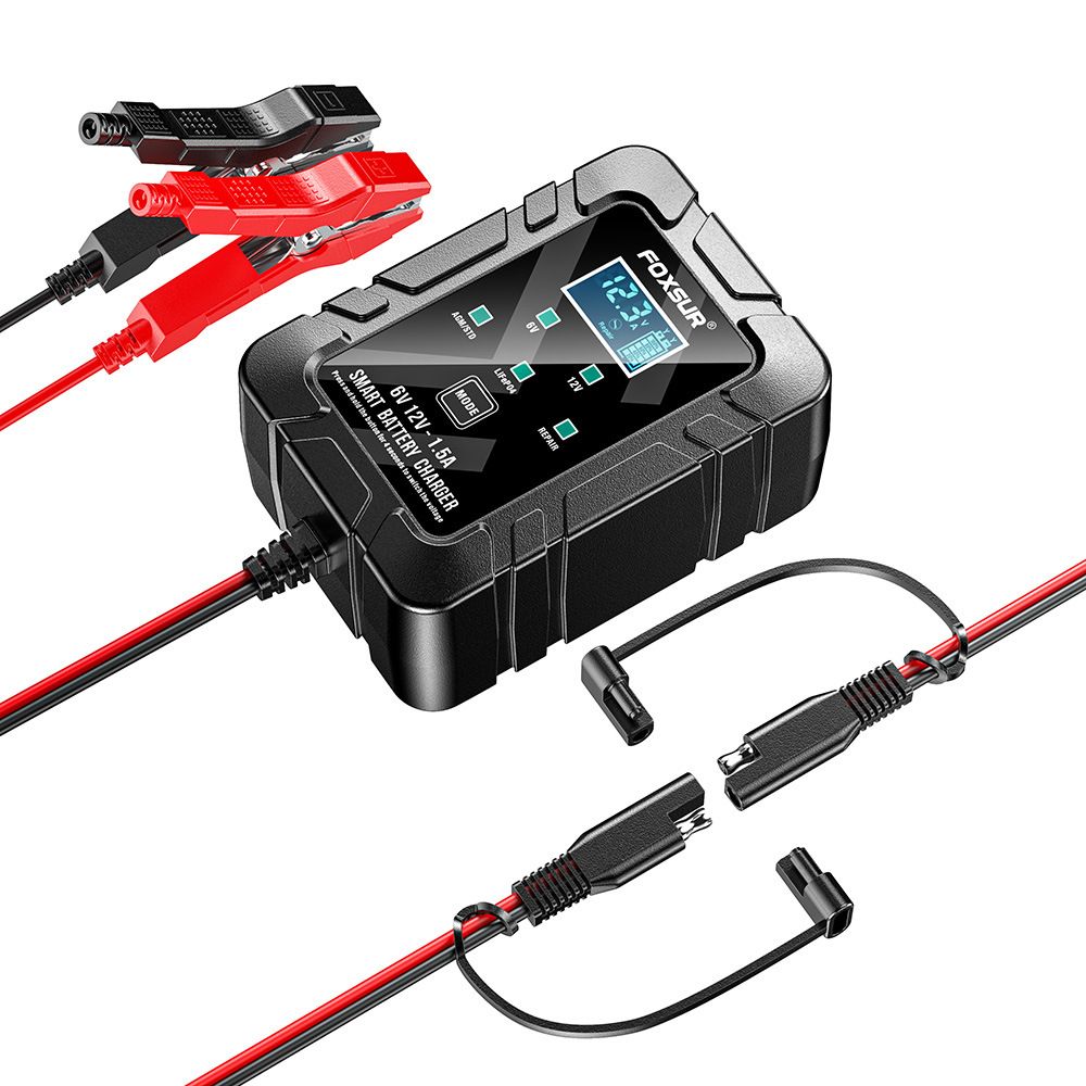 1.5A lawn mower motorcycle lead-acid battery charger 6V, 12V lithium iron phosphate fully automatic SAE plug charger  FBC061215D