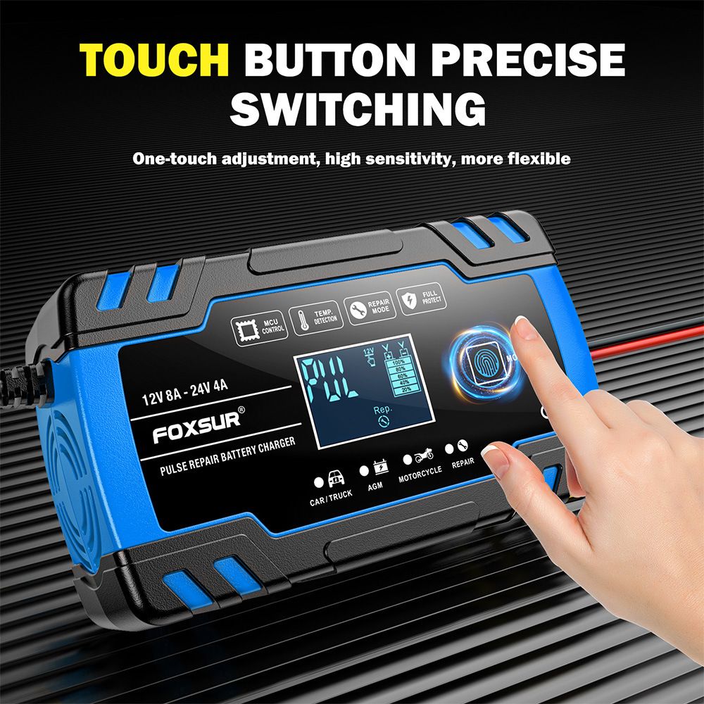 12V and 24V multi-functional intelligent charger, universal charger for motorcycles, cars and trucks, repair type charger  FBC122408D