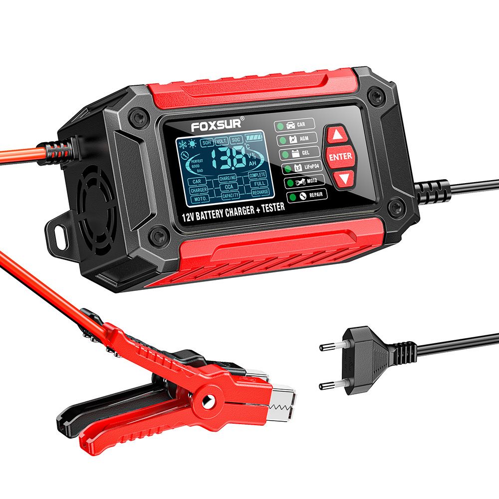 2-in-1 battery quality detector, battery analyzer, 12V car and motorcycle lead-acid lithium iron phosphate battery charger  FTC-1206