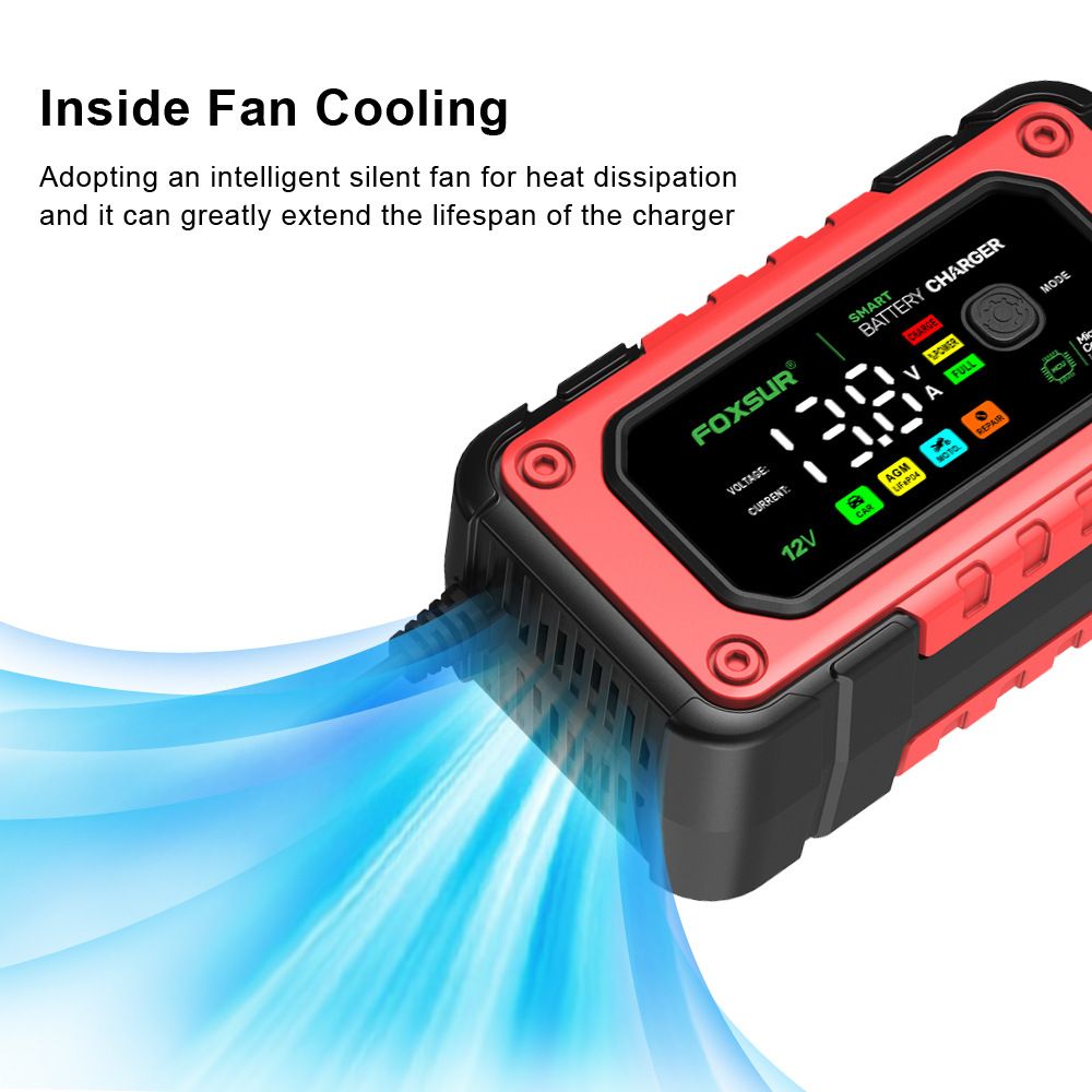 7A large screen color display 12V motorcycle and car charger AGM lead-acid lithium iron phosphate charger  FBC1207E