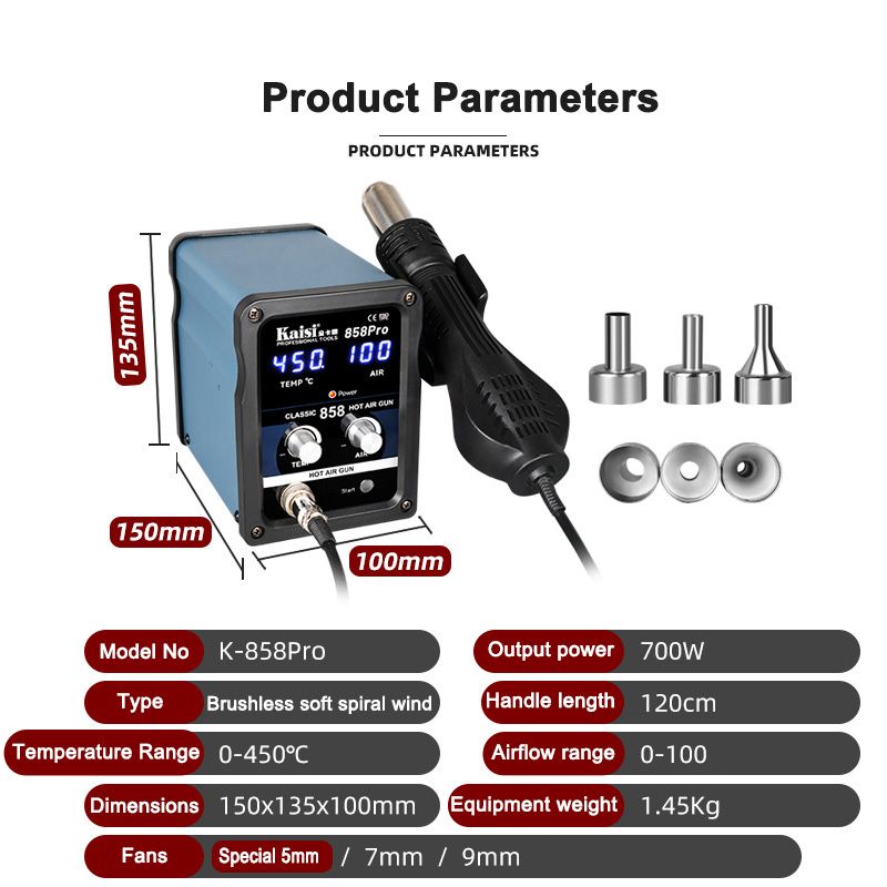 220V digital display hot air gun controlled temperature welding platform Quiet anti-static constant temperature electric hot air welding platform  K-858Pro