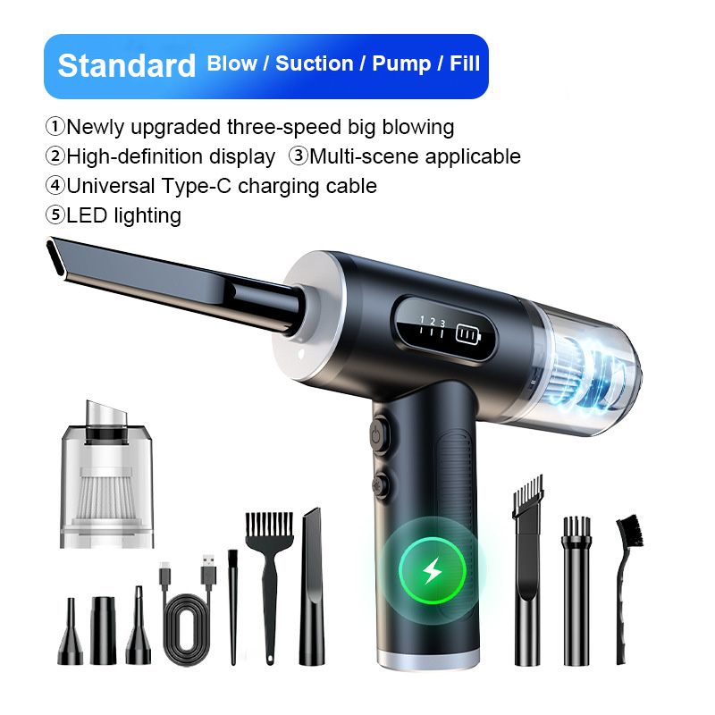 Digital display dust blower 50000RPM High speed blow suction integrated handheld air pumping vacuum computer case wireless dust blower ultra-long life LED light type-c charging  VC018