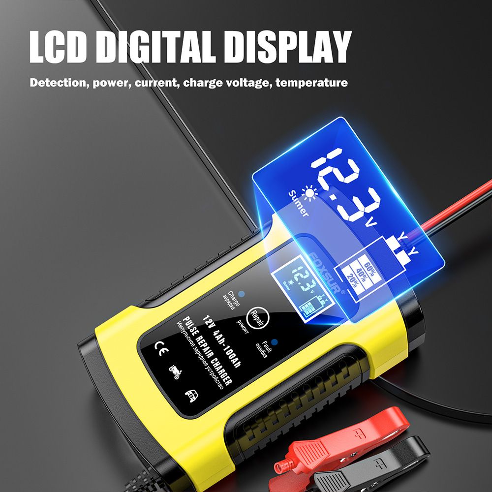 12V 5A motorcycle SUV car battery charger, pulse repair with LCD charger, European standard  FBC1205D
