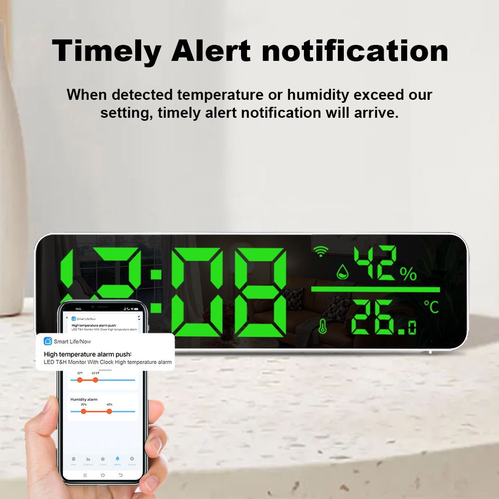 tuya app Temperature and humidity multi-function alarm clock Creative LED clock wifi thermometer Smart home temperature and humidity smart home control system  SZ01