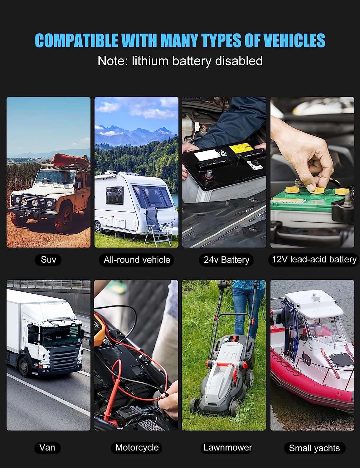 Black industrial style 12V 24V AGM charger, 8A motorcycle and car battery charger  FBC122408D