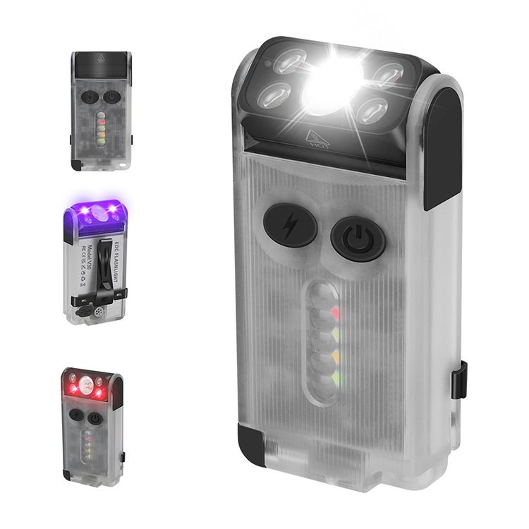 Power bank LED flashlight 180 degrees adjustable working light buzzer sound and light anti-wolf flashlight multi-functional portable light UV lamp type-c charging  V30