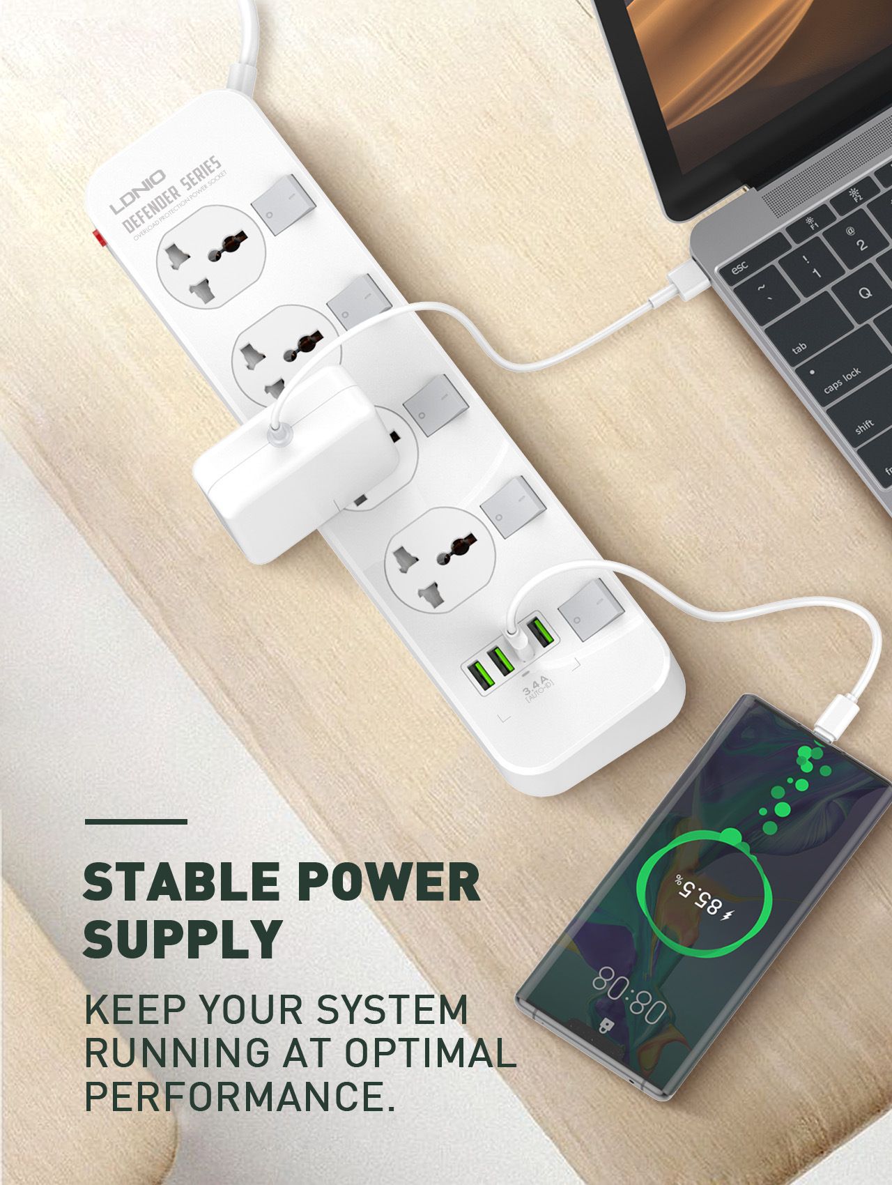 Independent switch universal strip USB power strip European standard American standard Expansion socket patch board Overload protection 2500W 5V/3.4A 4*USB-A 2 meter cable European standard  SC4408