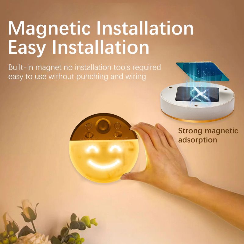 Creative intelligent human body sensor night light, automatically lights up when people come, decorative atmosphere, charging magnetic attraction circular expression light, face light, warm yellow light LED light  BQ1