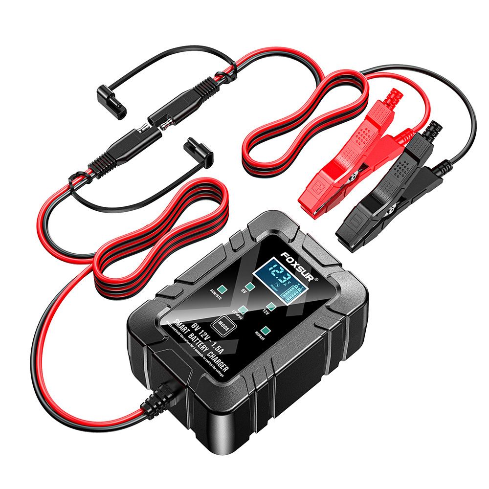 1.5A lawn mower motorcycle lead-acid battery charger 6V, 12V lithium iron phosphate fully automatic SAE plug charger  FBC061215D
