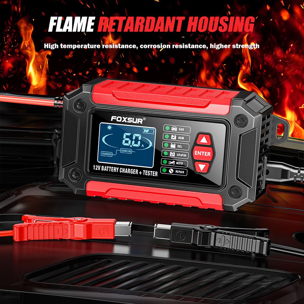 2-in-1 battery quality detector, battery analyzer, 12V car and motorcycle lead-acid lithium iron phosphate battery charger  FTC-1206