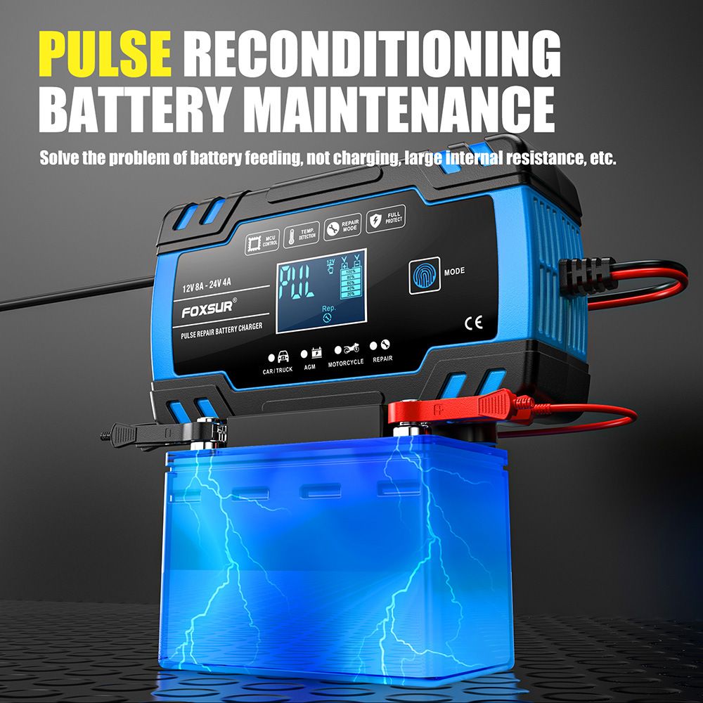 12V and 24V multi-functional intelligent charger, universal charger for motorcycles, cars and trucks, repair type charger  FBC122408D
