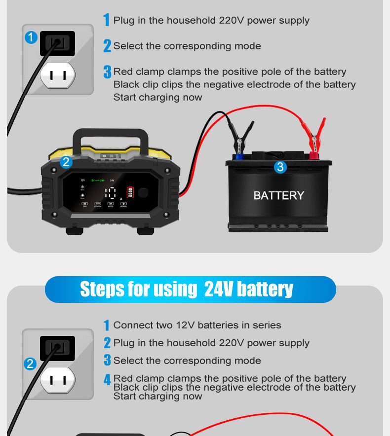 10A portable 12V 24V motorcycle battery charger, portable car battery charger  FPT-100