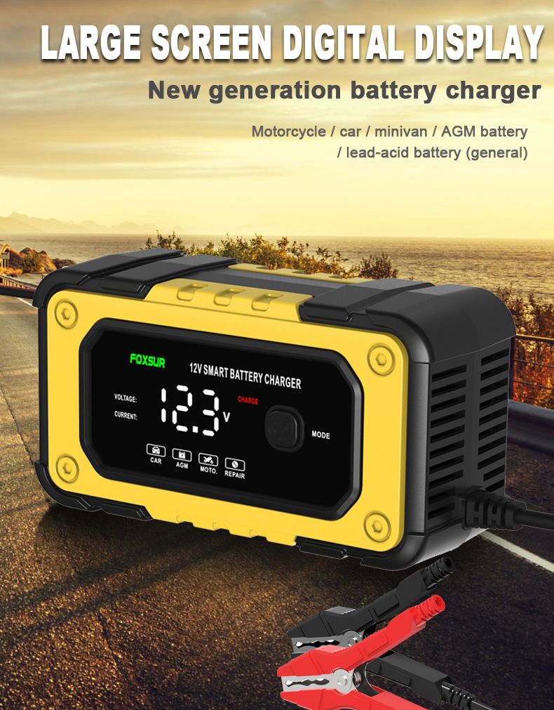 12V charger, motorcycle battery charger, car battery charger, automatic stop when fully charged, 6A  FBC1206E