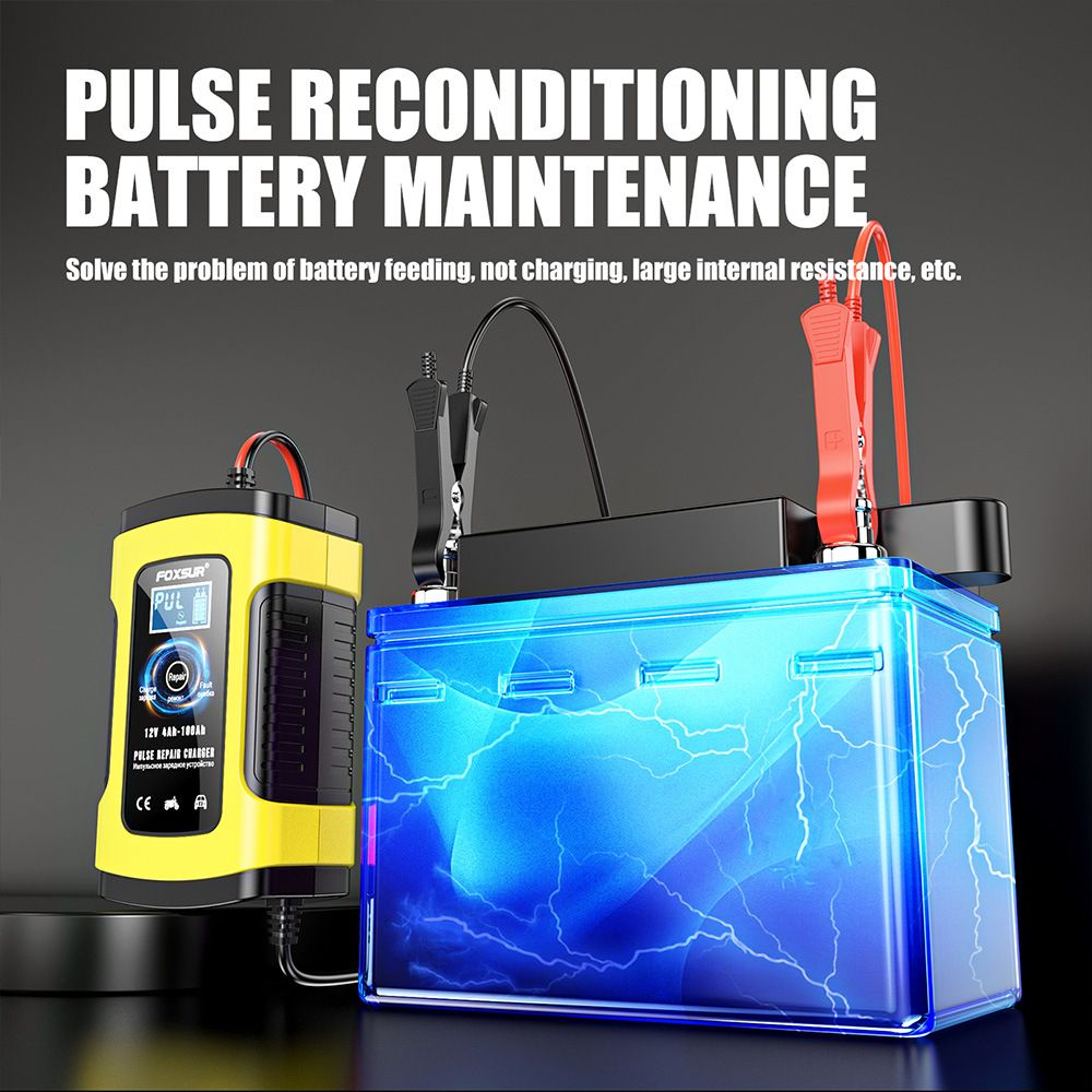 12V 5A motorcycle SUV car battery charger, pulse repair with LCD charger, European standard  FBC1205D