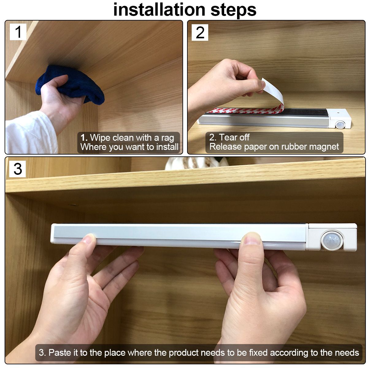 Intelligent human body induction magnetic cabinet light, no wiring required, long battery life charging, three-color light wardrobe, kitchen wine cabinet, display cabinet, 5V1A charging  CG15-51