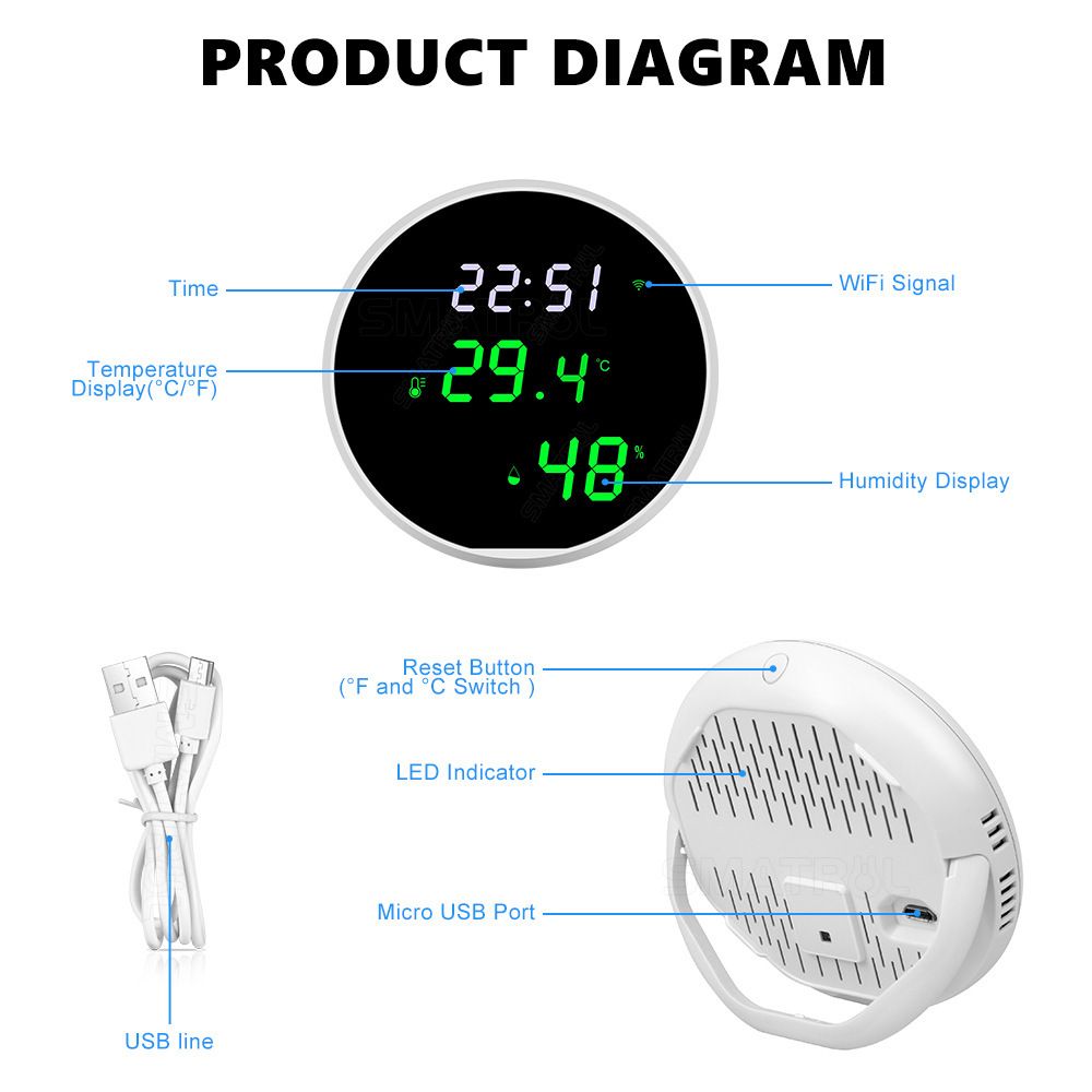 tuya APP WiFi Temperature and Humidity sensor Detector WIFI wireless temperature and humidity USB power supply real-time report  WL-TH03