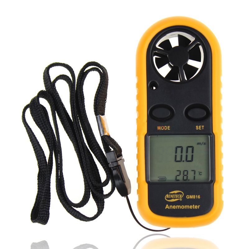 The mini anemometer GM816 is a portable digital wind speed and temperature instrument that simultaneously measures wind speed and temperature. It offers five wind speed options, including freeze indication and low battery indication  GM816