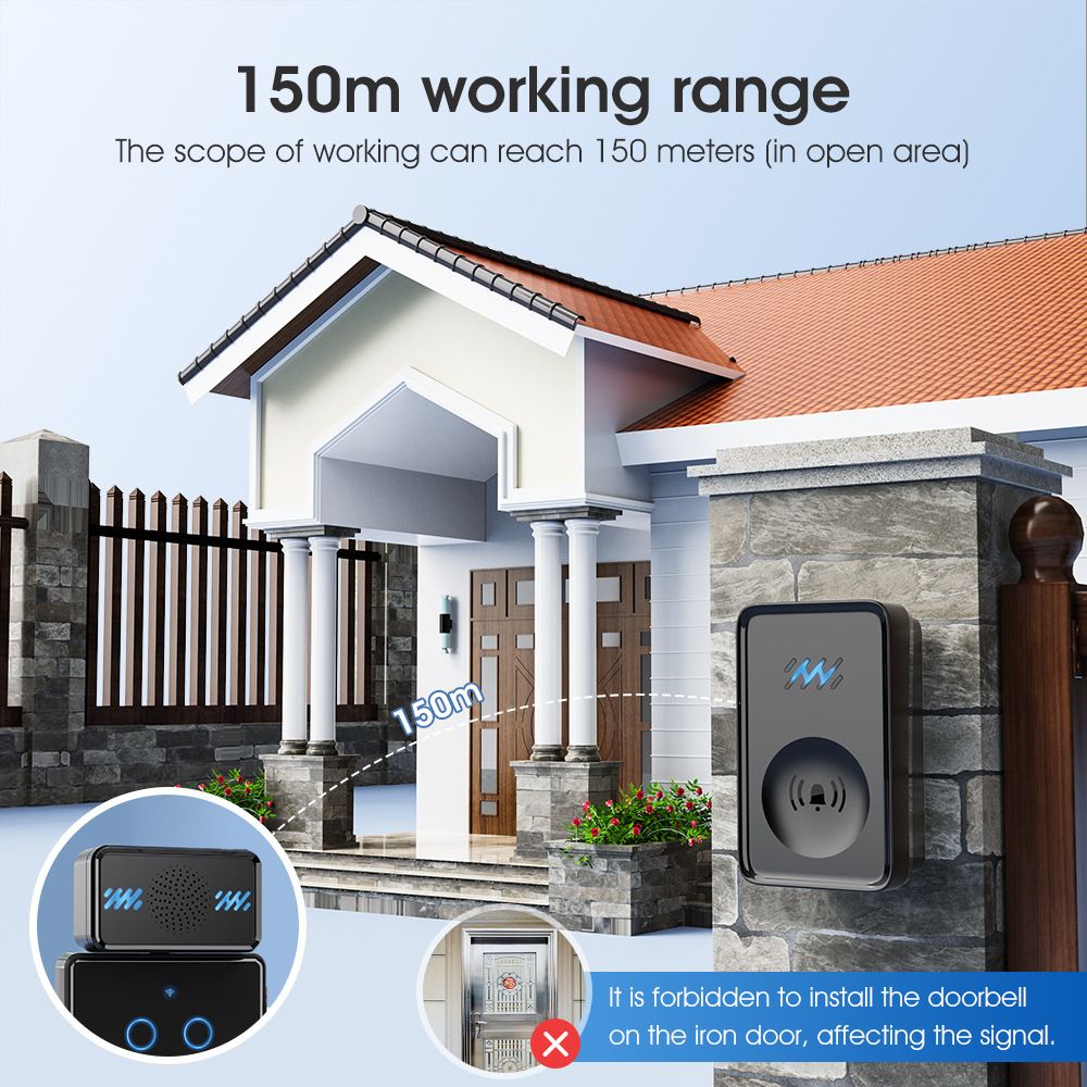 [Black] Smart wireless doorbell DC household sensor elderly remote control pager music self-electric doorbell  ML100-11