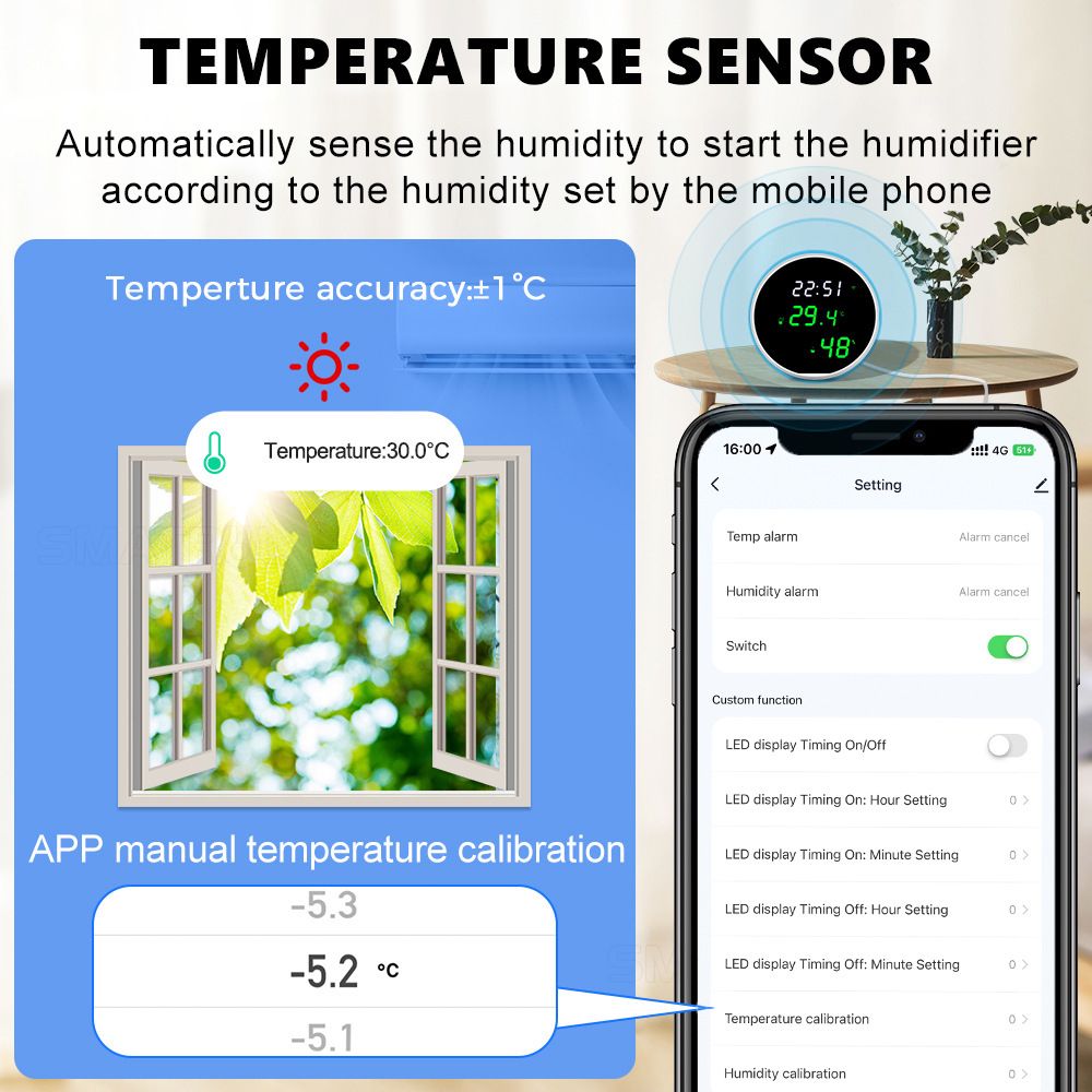 tuya APP WiFi Temperature and Humidity sensor Detector WIFI wireless temperature and humidity USB power supply real-time report  WL-TH03