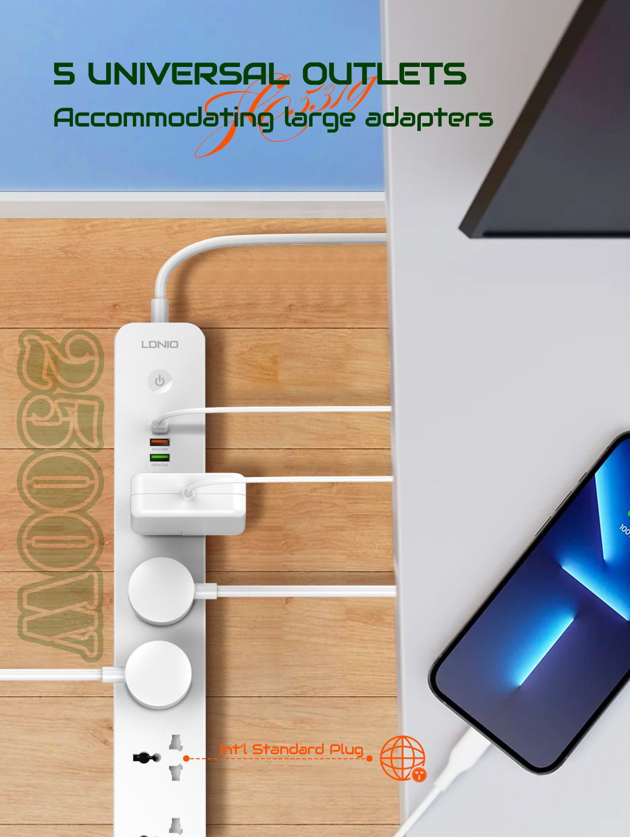 Universal jack panel USB perforated PD Quick-charge jack board US/EU/UK slot 53mm pitch 38W Maximum output 1*TYPE-C PD3.0/20W 1*USB-A/QC3.0/18W 1*USB-A/2.4A European standard  SC5319