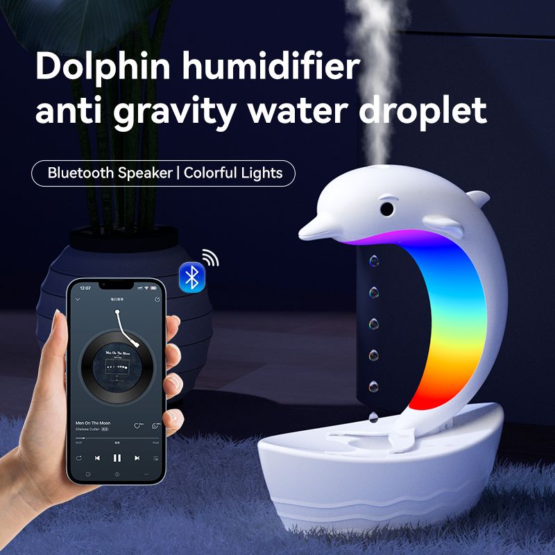 Anti-gravity water drop reverse flow humidifier Dolphin humidifier Bright atmosphere light Desktop decoration Household humidifier Portable water capacity 380ml Bluetooth 5.3  Y18